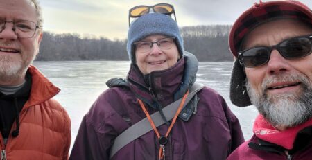 Picture is of Sally at a TIC ice fishing program with Jim Emery, our environmental educator, and Lee Stoe, another awesome TCTU volunteer. 