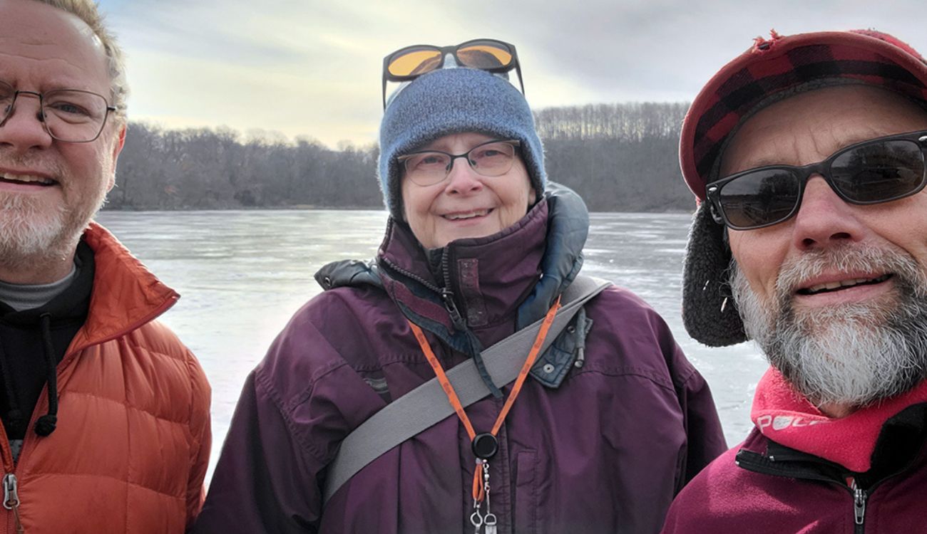 Picture is of Sally at a TIC ice fishing program with Jim Emery, our environmental educator, and Lee Stoe, another awesome TCTU volunteer. 